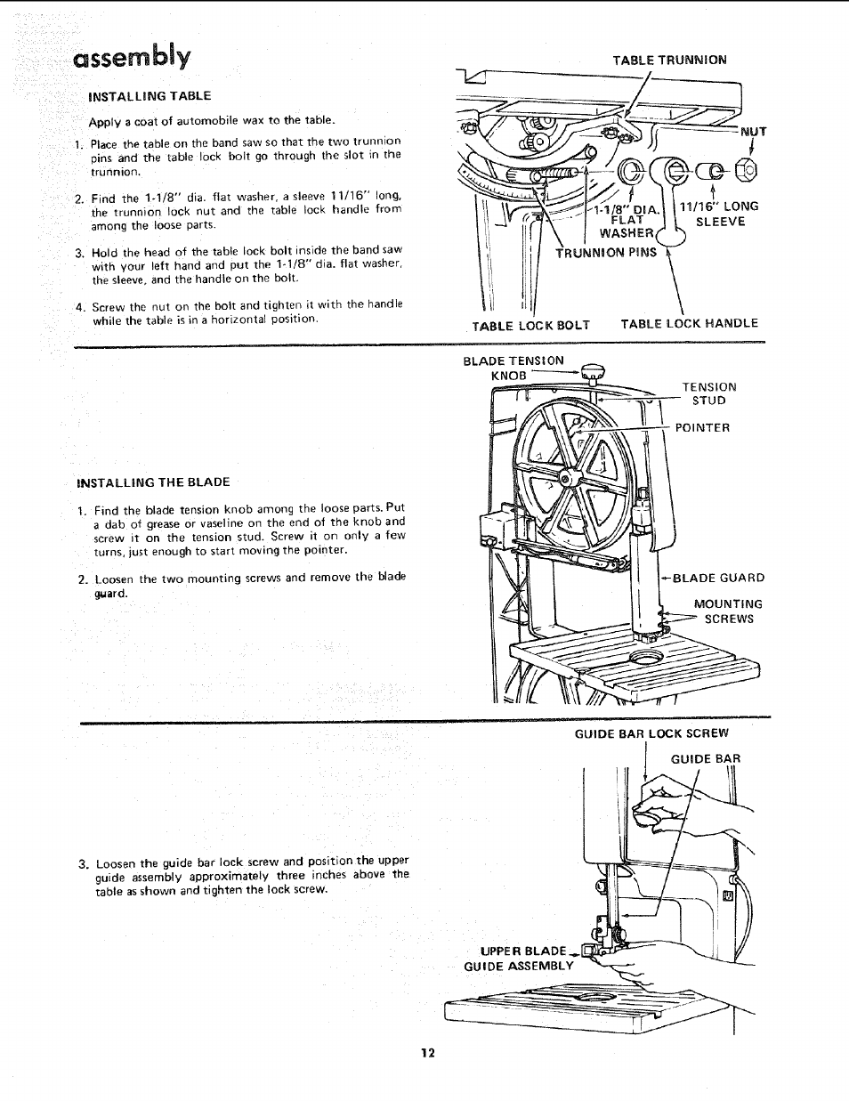 Assembly | Sears 113.243311 User Manual | Page 12 / 32