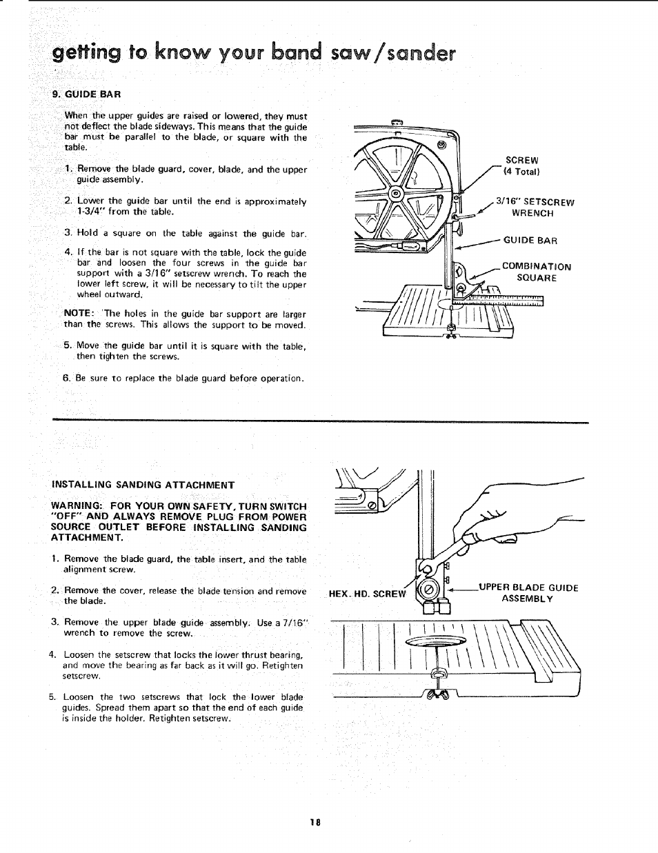 Ig. fo, know yoyr band saw/sander | Sears 113.243311 User Manual | Page 18 / 32