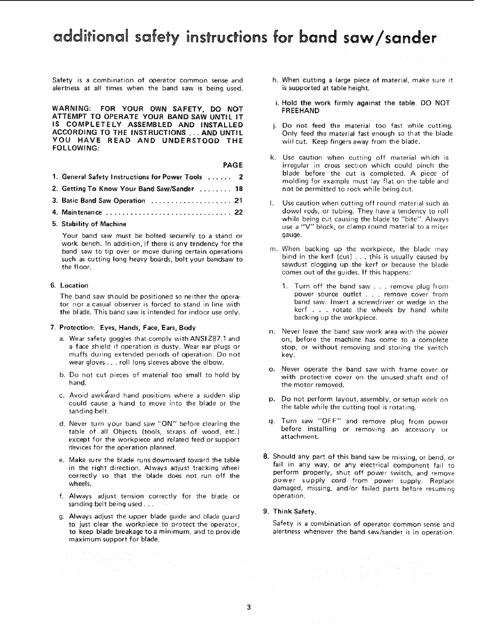 Additional safety instrycfions for band saw/sander, Band saw/sander, Additional safety instrycfions for | Sears 113.243311 User Manual | Page 3 / 32