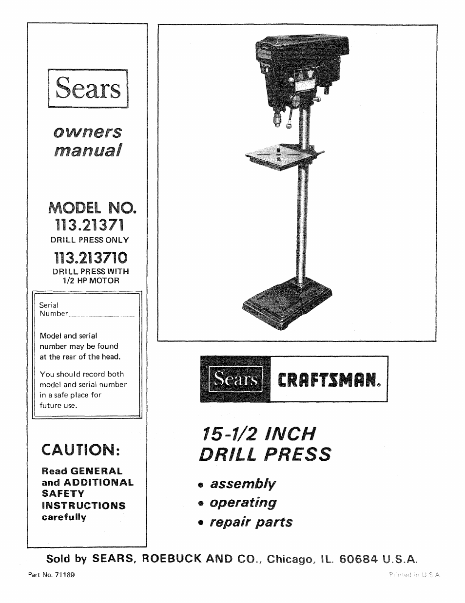 Sears 113.21371 User Manual | 24 pages