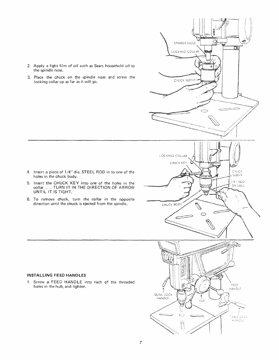 Installing feed handles | Sears 113.21371 User Manual | Page 7 / 24