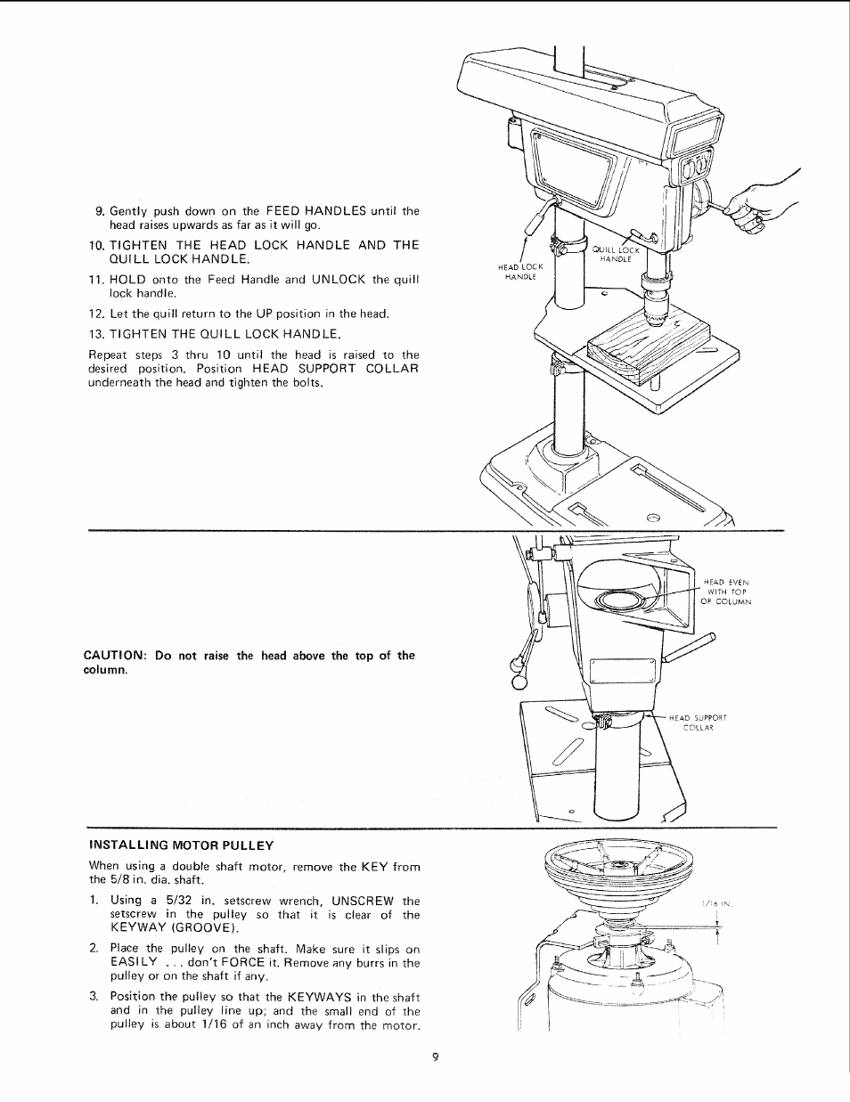 Installing motor pulley | Sears 113.21371 User Manual | Page 9 / 24