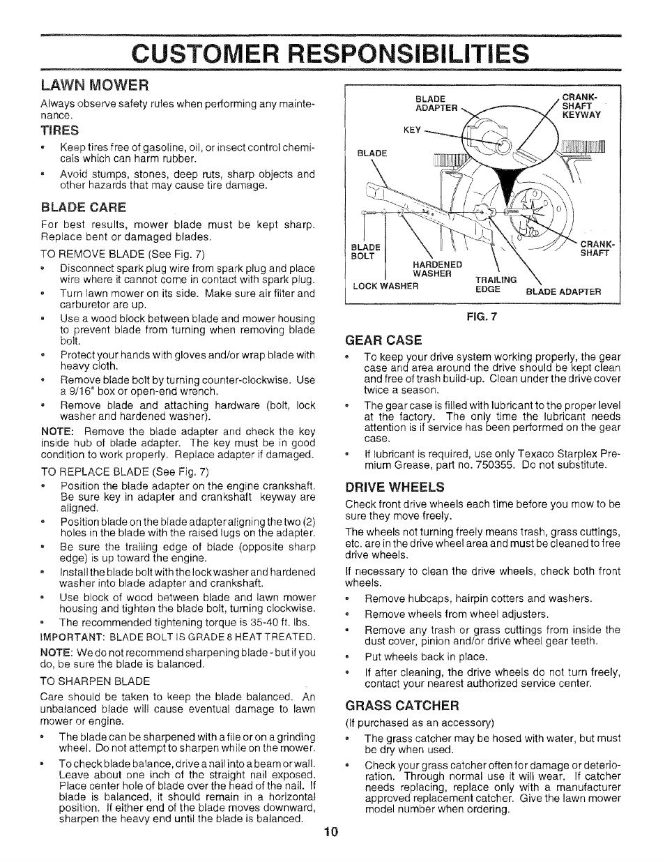 Lawn mower, Customer responsibilities | Sears 975502 User Manual | Page 10 / 24