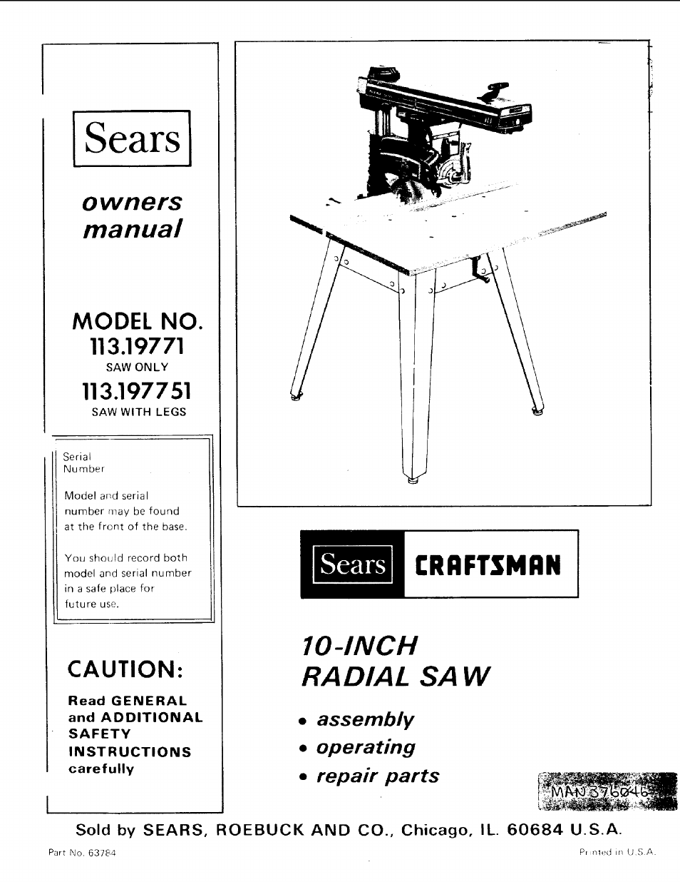 Sears 113.19771 User Manual | 44 pages