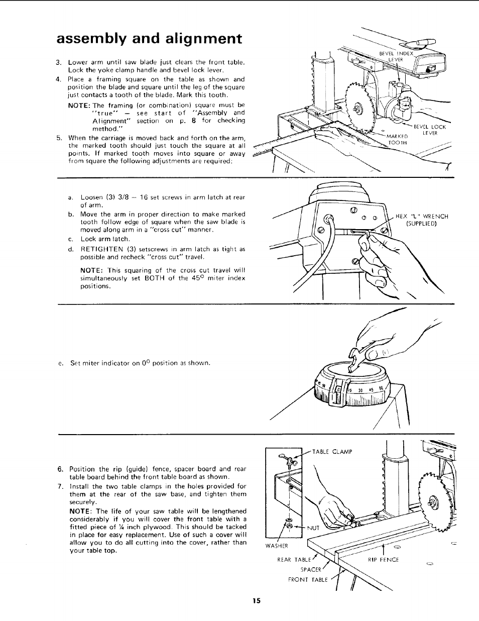 Assembly and alignment | Sears 113.19771 User Manual | Page 15 / 44