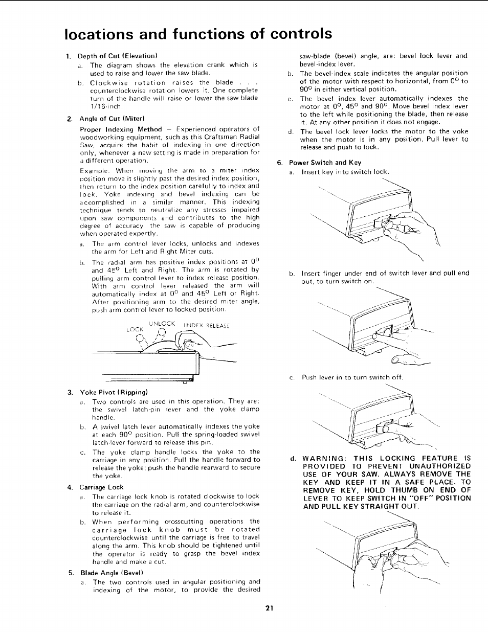 Locations and functions of controls, Location and functions of controls | Sears 113.19771 User Manual | Page 21 / 44