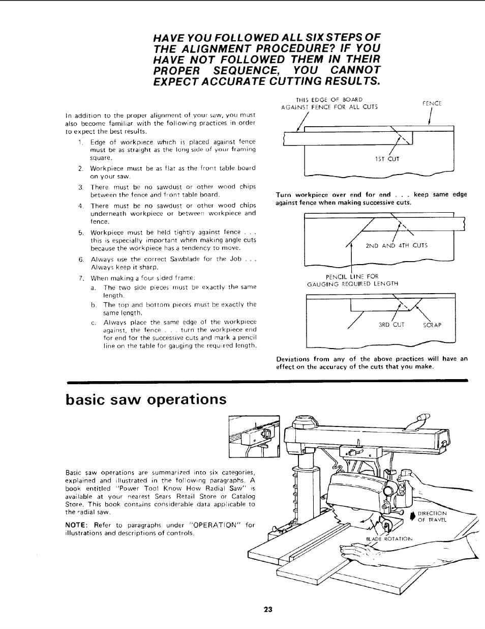 Basic saw operations | Sears 113.19771 User Manual | Page 23 / 44