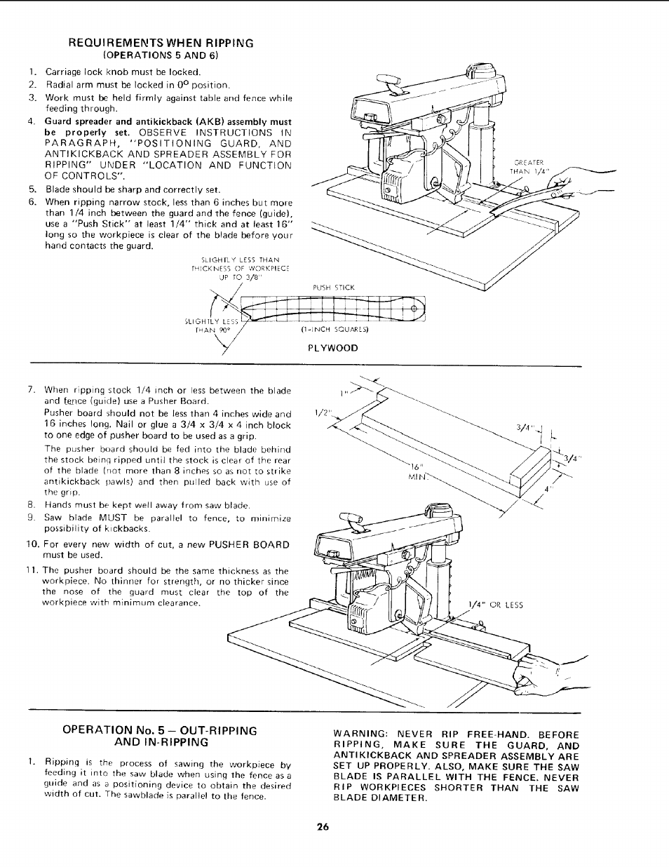 Requirements when ripping, Operation no. 5 - out-ripping and in-ripping | Sears 113.19771 User Manual | Page 26 / 44