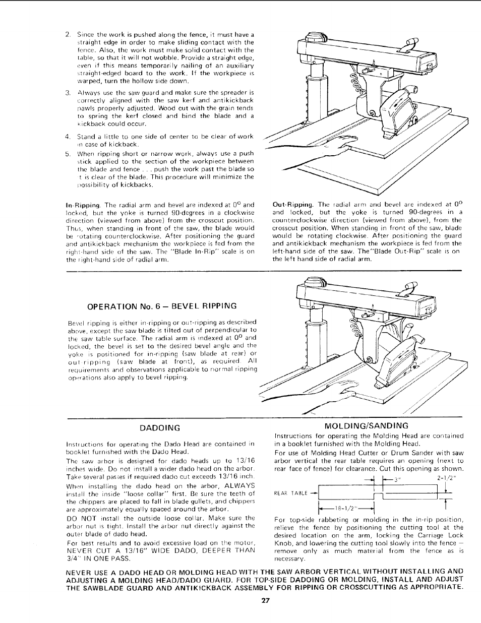Operation no. 6 - bevel ripping, Dadoing, Molding/sanding | Sears 113.19771 User Manual | Page 27 / 44