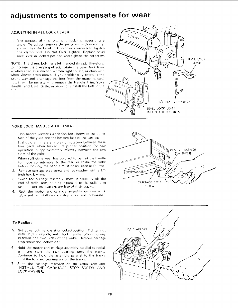 Adjustments to compensate for wear, Adjustments to conipensate for wear | Sears 113.19771 User Manual | Page 28 / 44