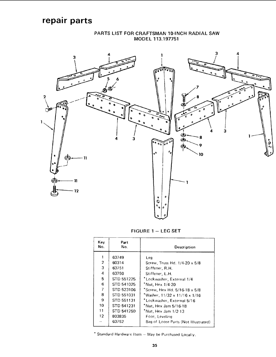 Repair parts | Sears 113.19771 User Manual | Page 35 / 44