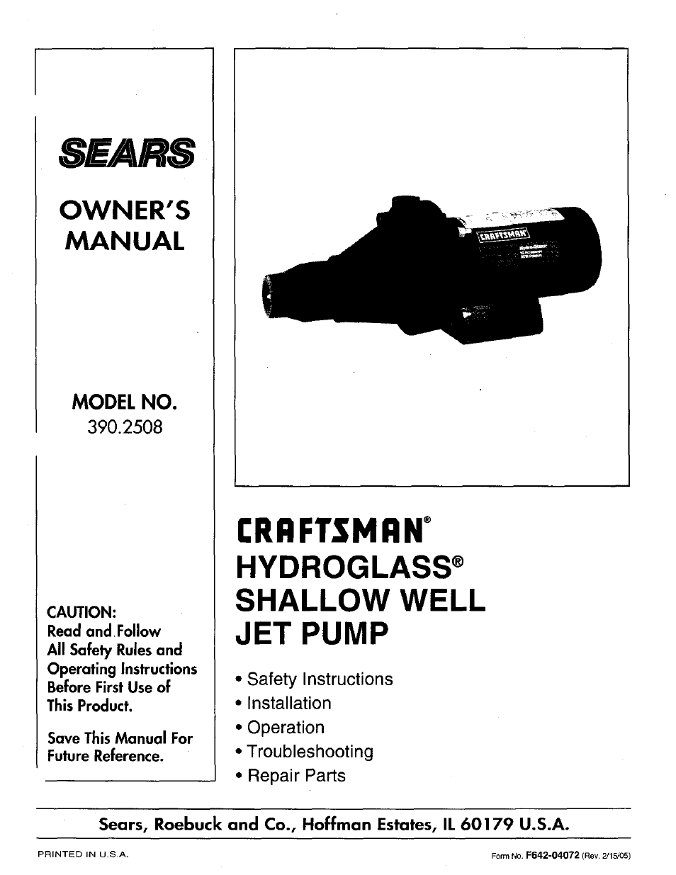 Sears 390.2508 User Manual | 16 pages