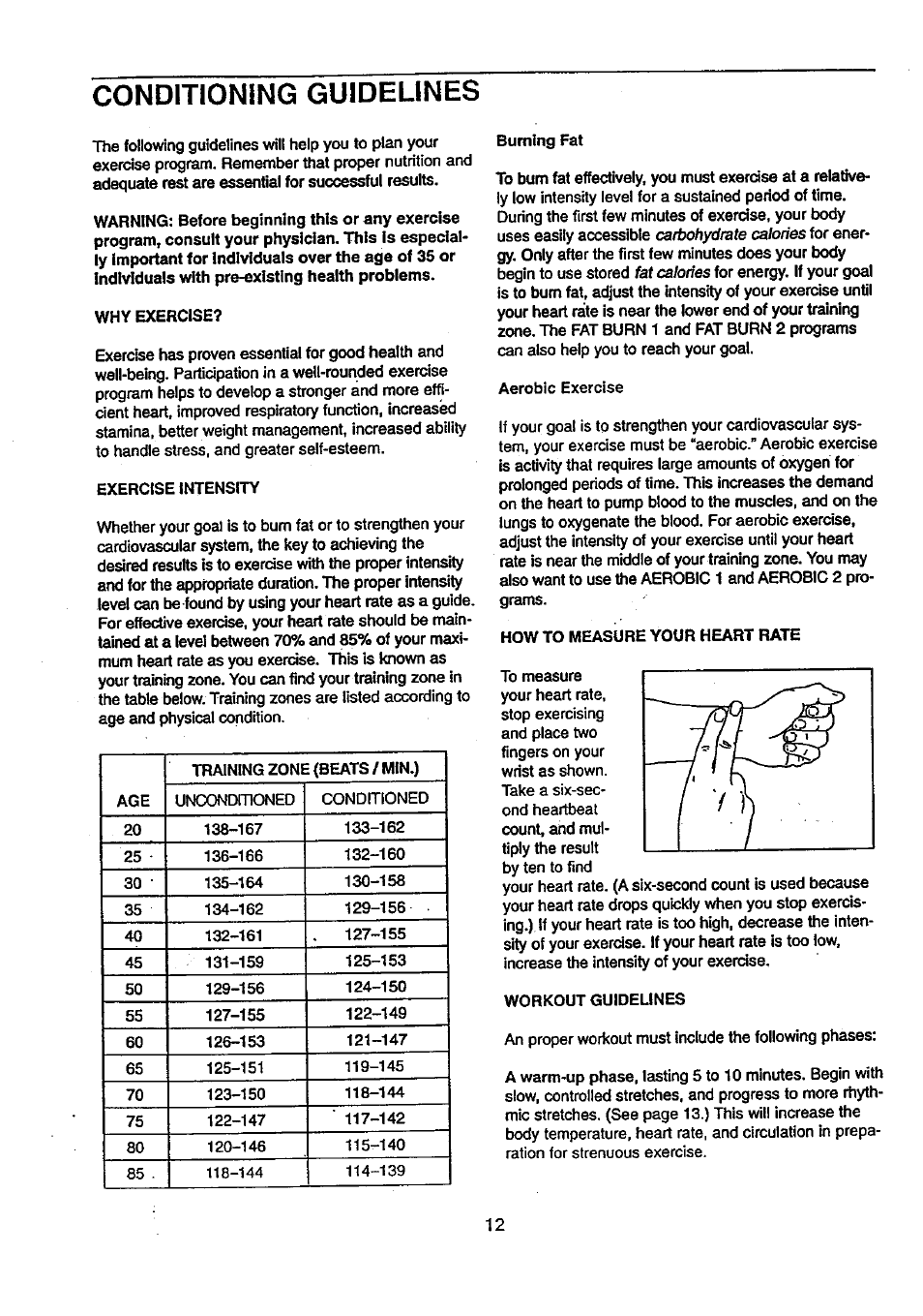 Conditioning guidelines | Sears 831.28782 User Manual | Page 12 / 16