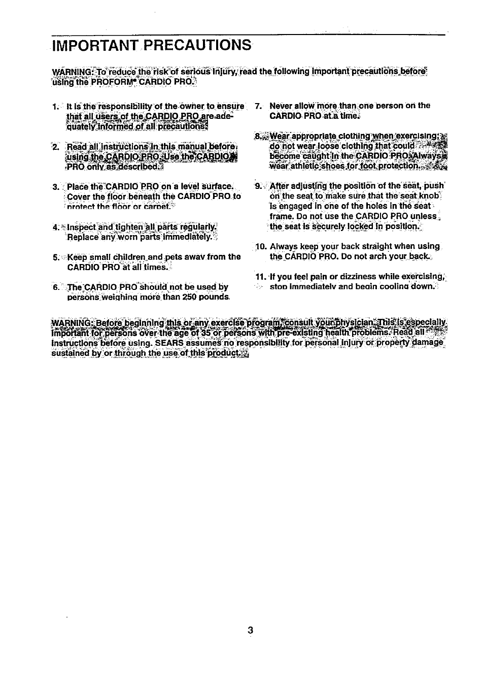 It is thè iresporislbiiily to ensure, That àìiiusèr&orthé^arw quatelyjmpmemfjall, Important precautions | Sears 831.28782 User Manual | Page 3 / 16