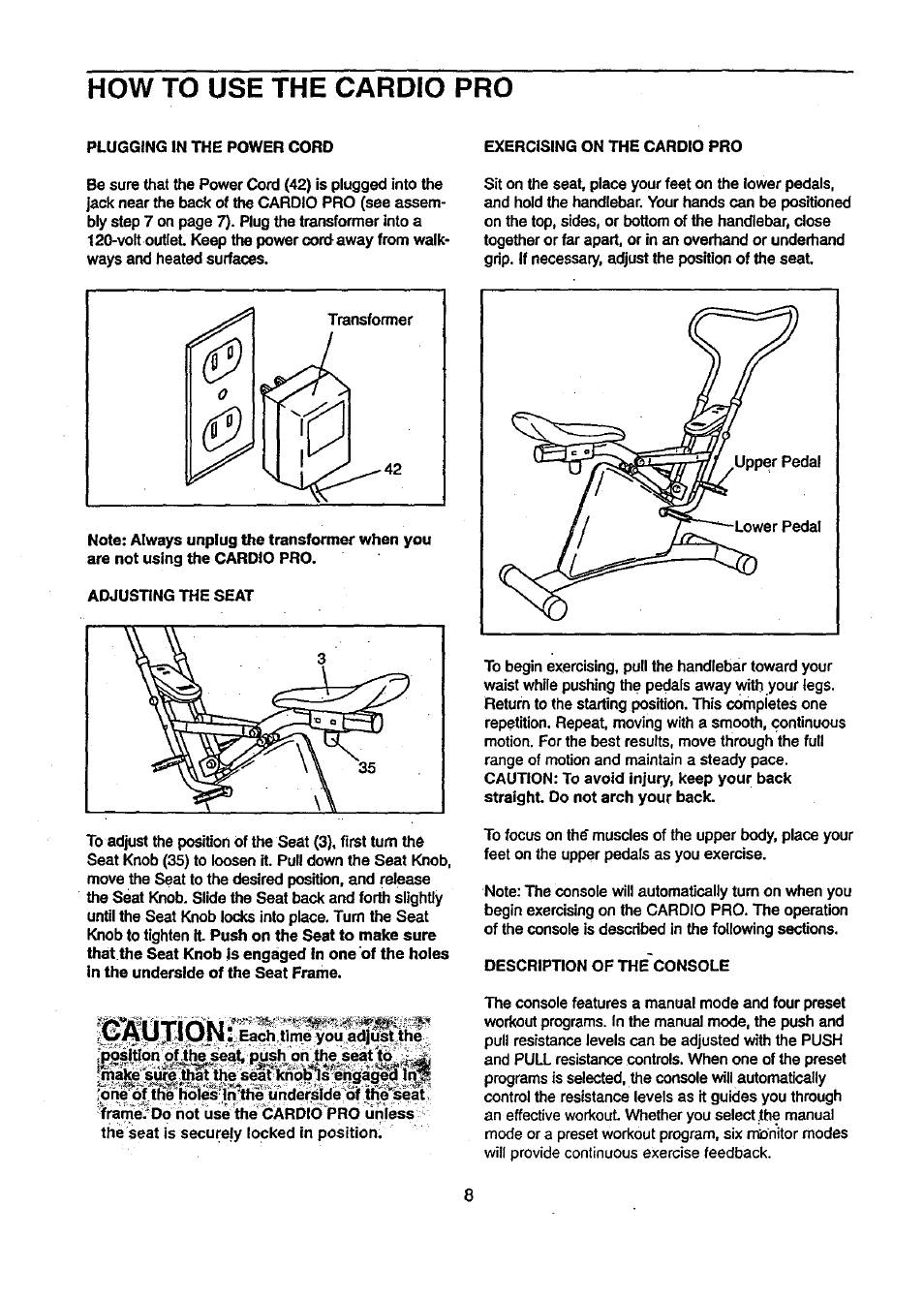 How to use the cardio pro, Howto use the cardio pro | Sears 831.28782 User Manual | Page 8 / 16