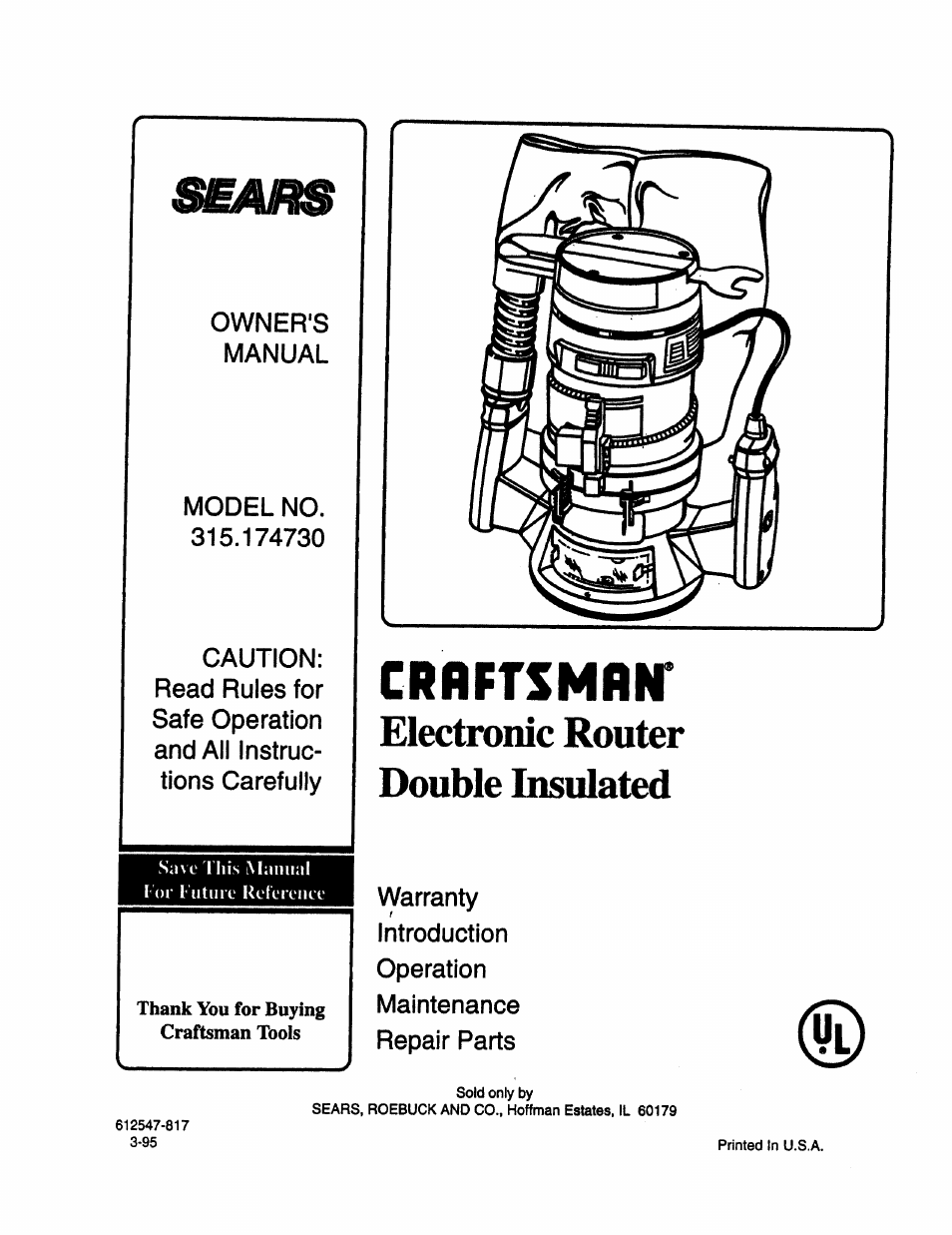 Sears 315.17473 User Manual | 16 pages