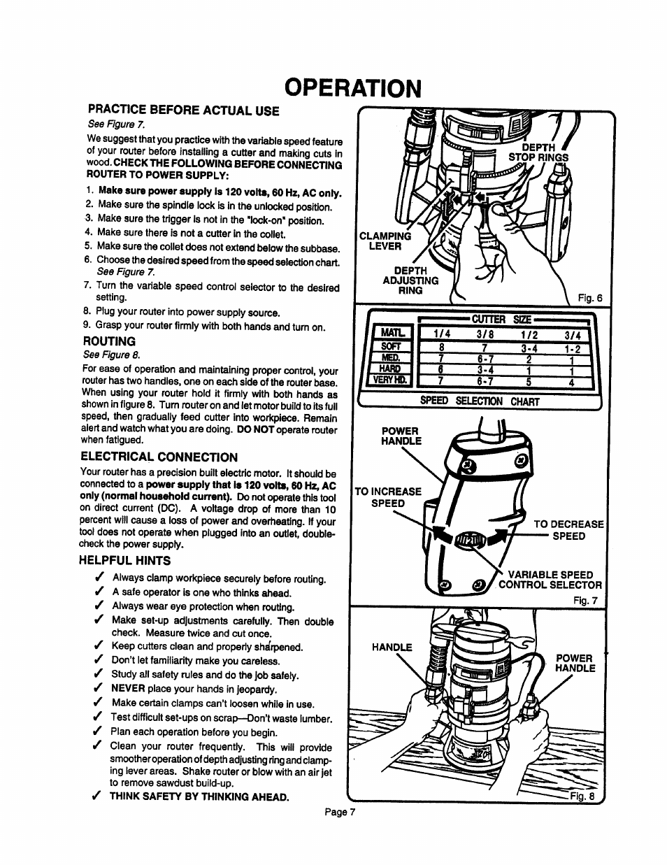 Practice before actual use, Routing, Electrical connection | Helpful hints, Operation, Limn. ii | Sears 315.17473 User Manual | Page 7 / 16