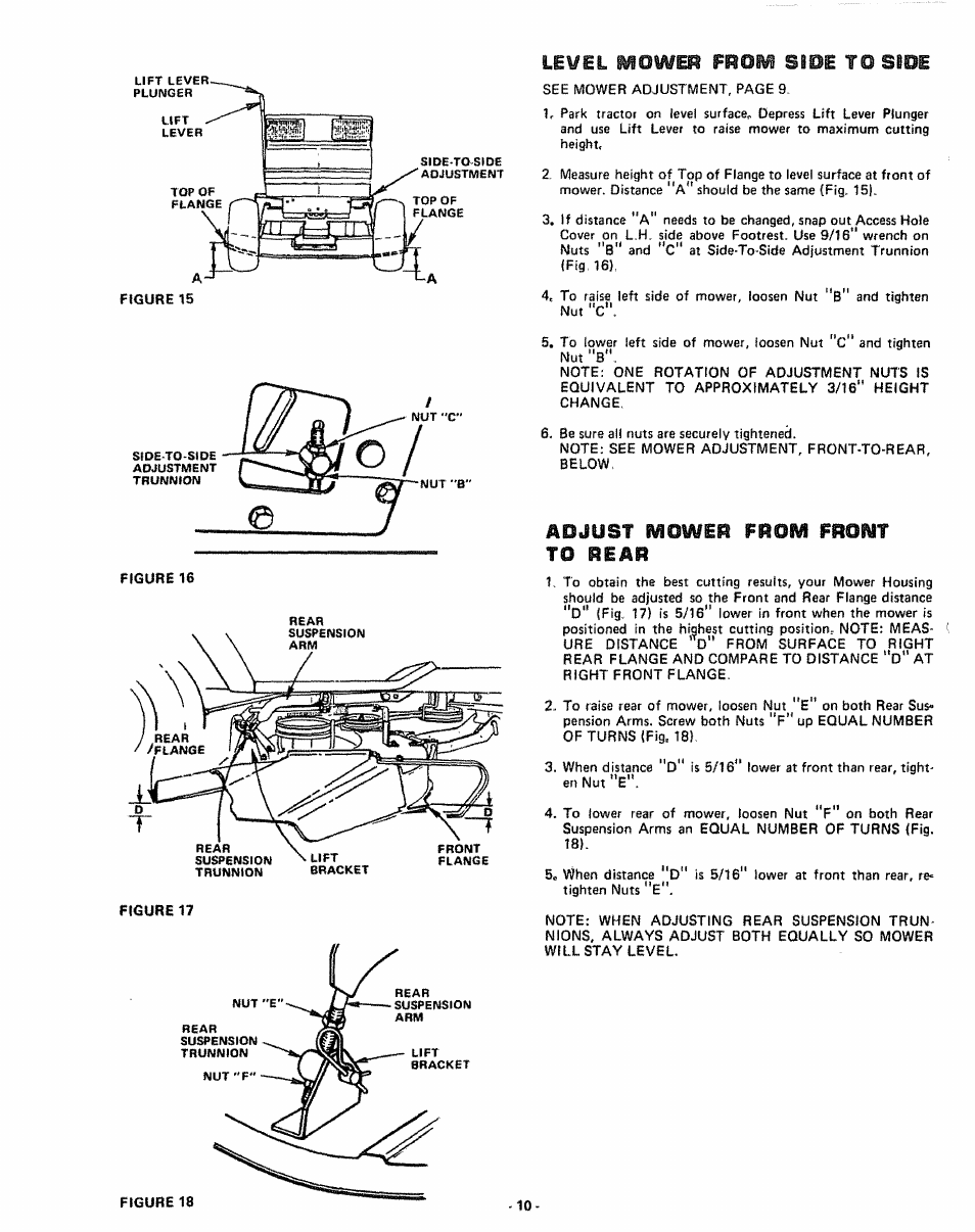 Level mowep from sioe to sioe, Adjust i^ower from front to rear | Sears 917.255741 User Manual | Page 10 / 44