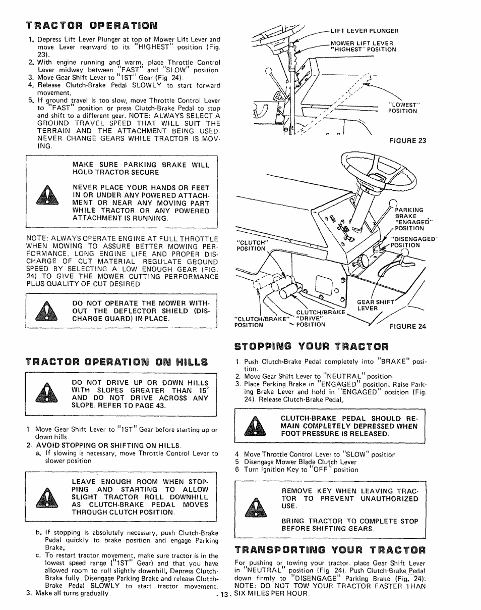 Тнйстой ореййтюм, Тййстой оршйтшм on hills, Stoppiwe your tractor | Trawsportimc your tractor | Sears 917.255741 User Manual | Page 13 / 44