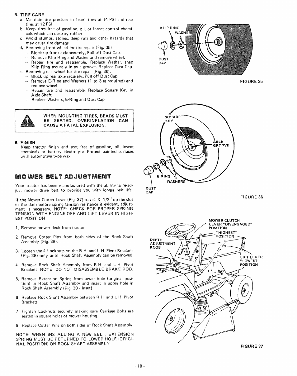 Mower belt adjustmewt | Sears 917.255741 User Manual | Page 19 / 44