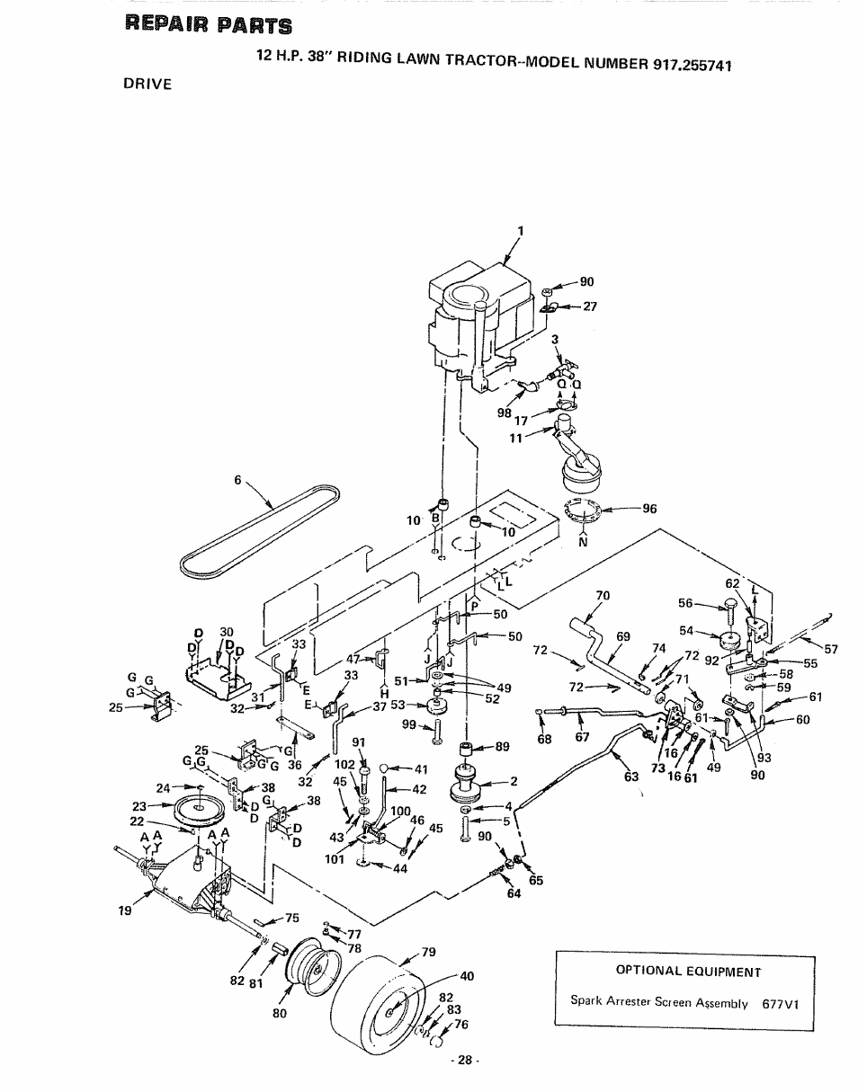 Drive, Repair parts, F . i i | Sears 917.255741 User Manual | Page 28 / 44