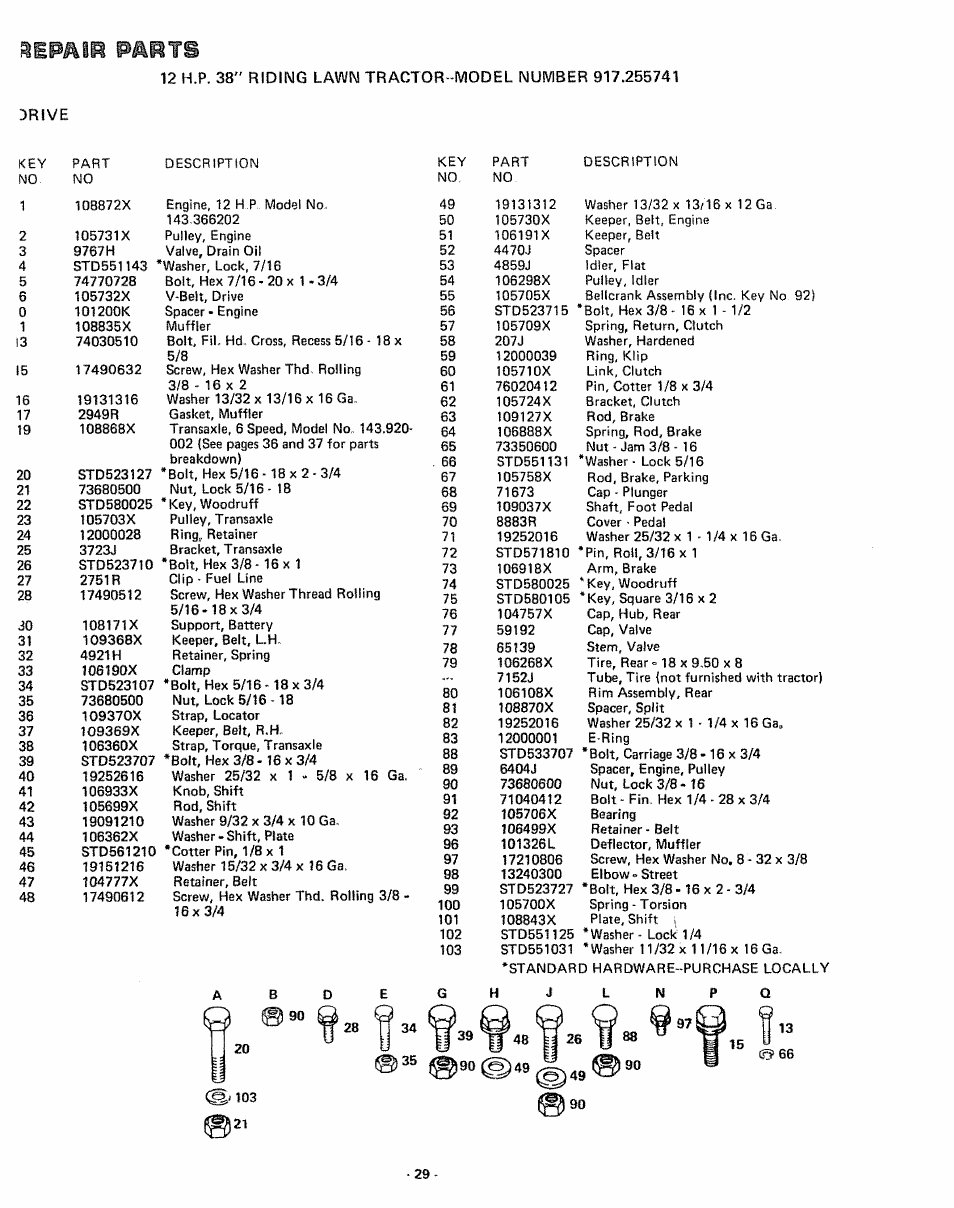 Parts | Sears 917.255741 User Manual | Page 29 / 44