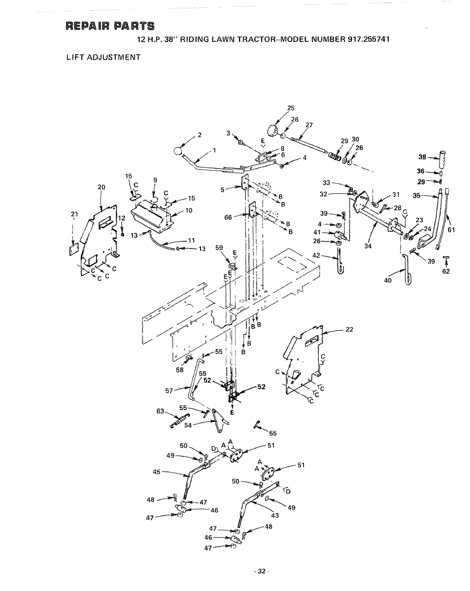 Repair parts | Sears 917.255741 User Manual | Page 32 / 44