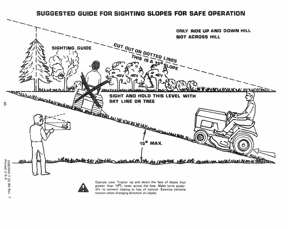 Only ride up and down hill not across hill, Guide, Slopes for safe operation | Sears 917.255741 User Manual | Page 43 / 44