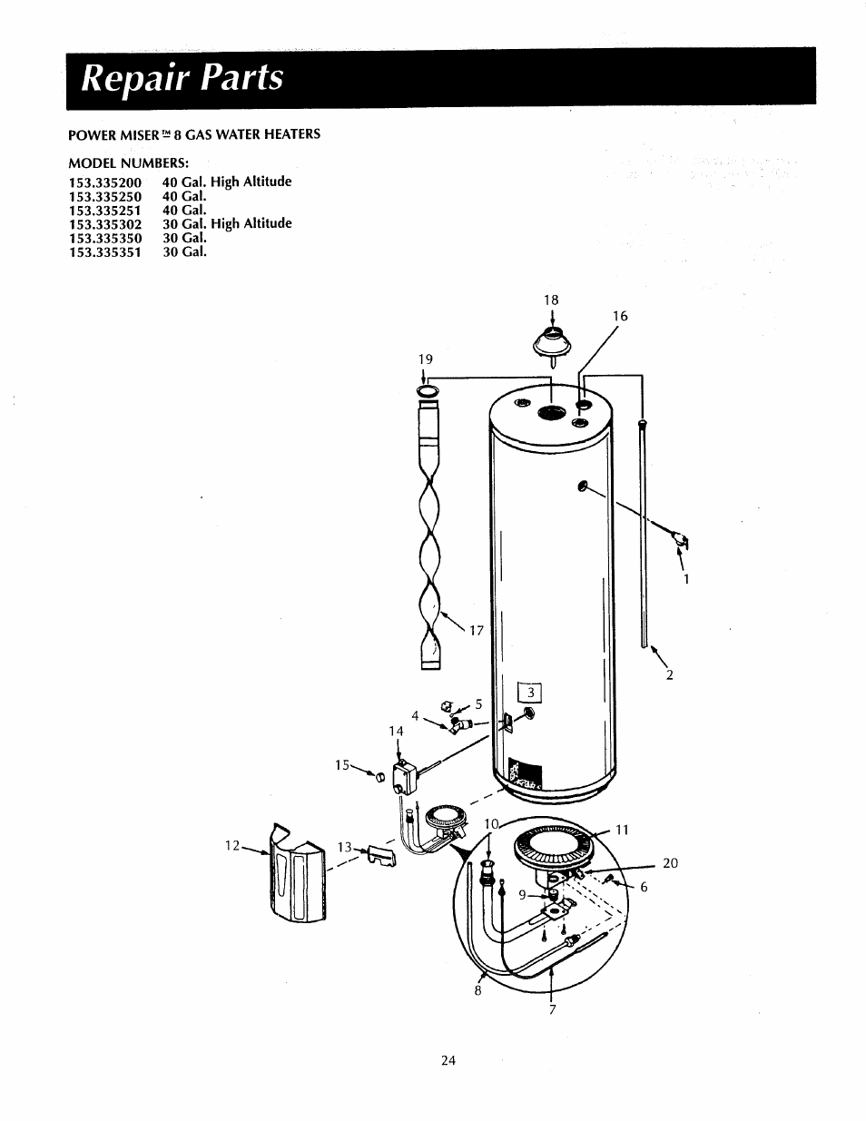 Repair parts | Sears 153.33535 User Manual | Page 24 / 32