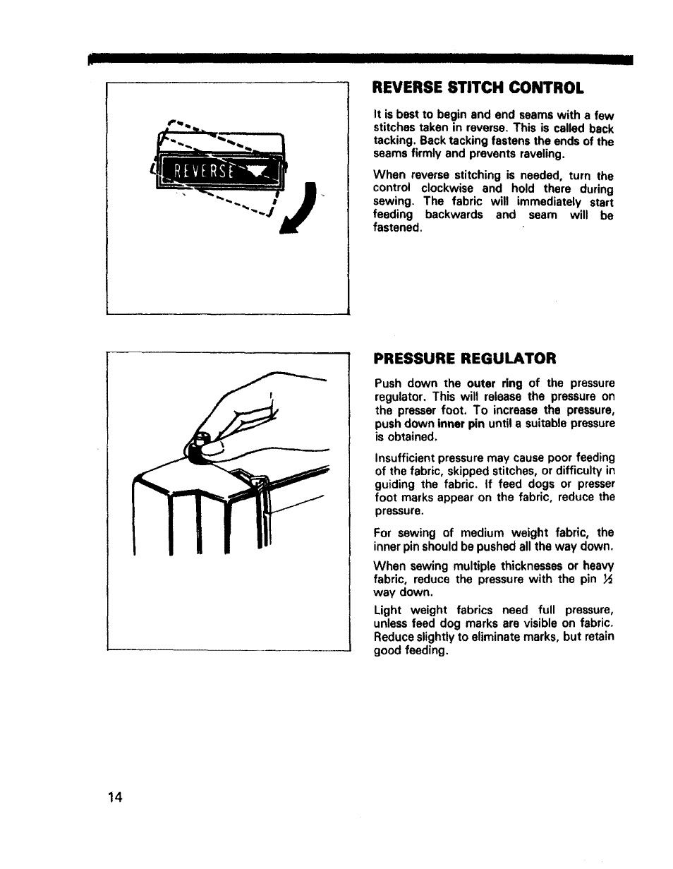 Reverse stitch control, Pressure regulator | Sears 1345 User Manual | Page 15 / 50