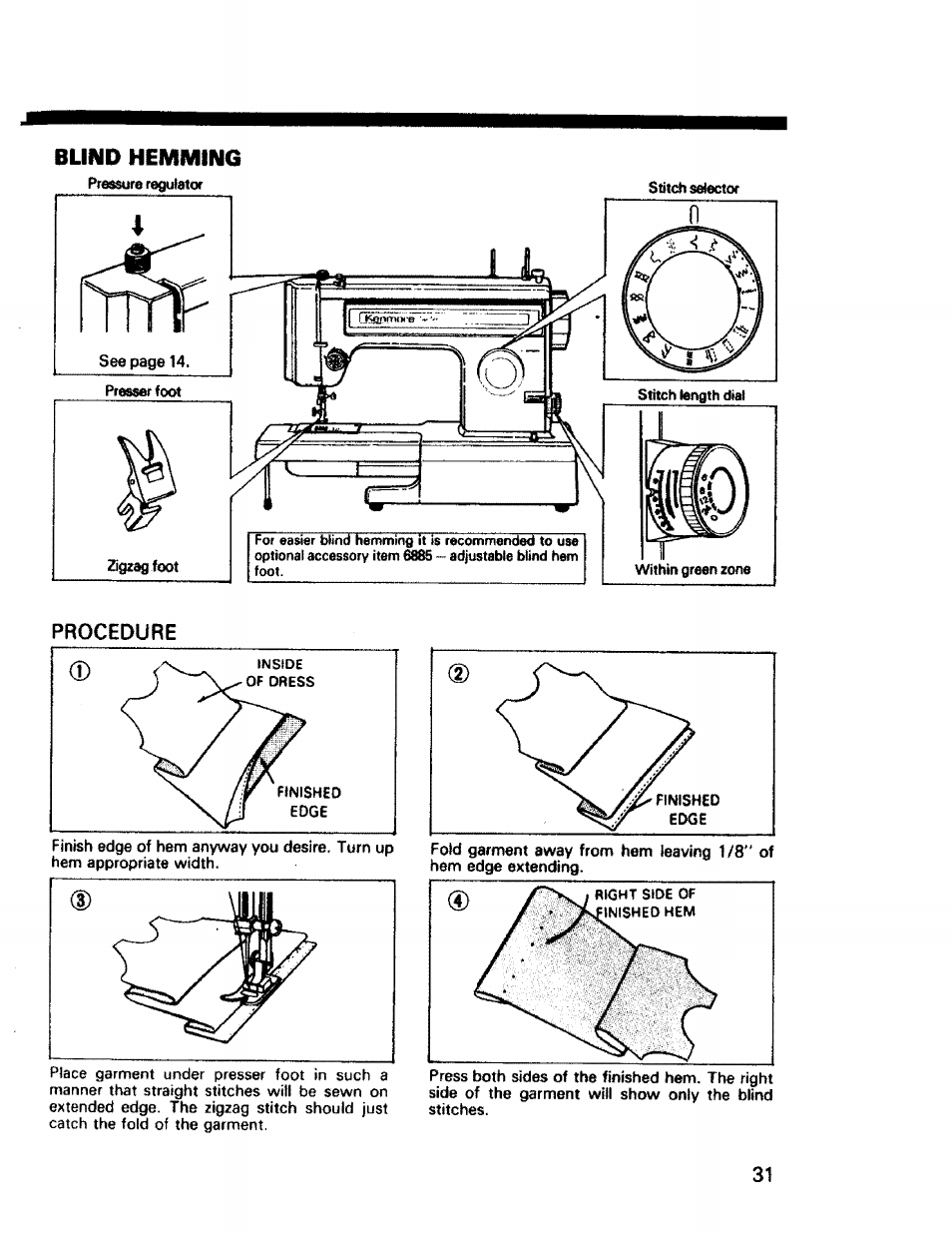 Blind hemming, Procedure | Sears 1345 User Manual | Page 32 / 50