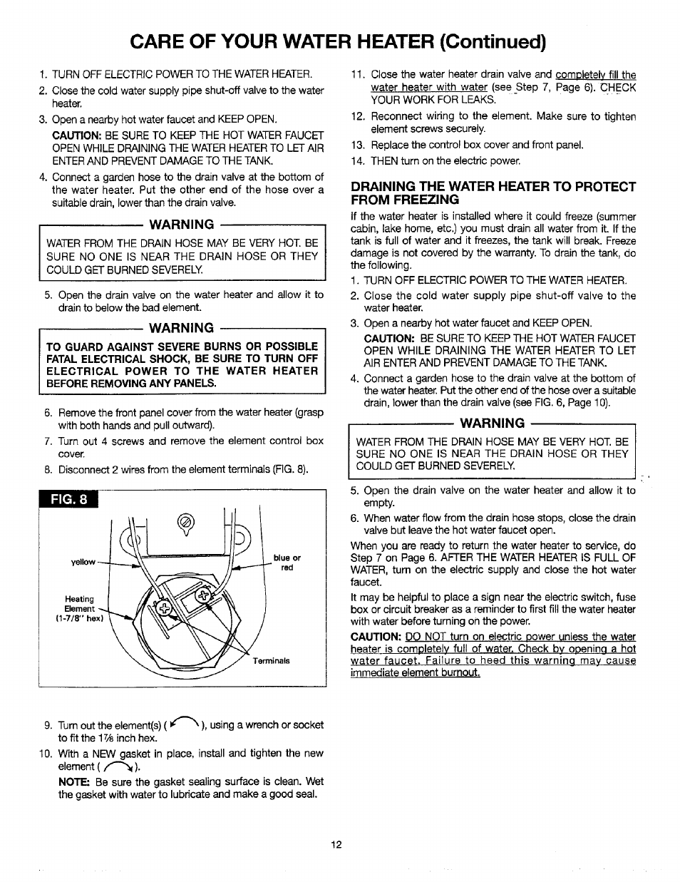 Care of your water heater (continued) | Sears 449.310411 User Manual | Page 12 / 16