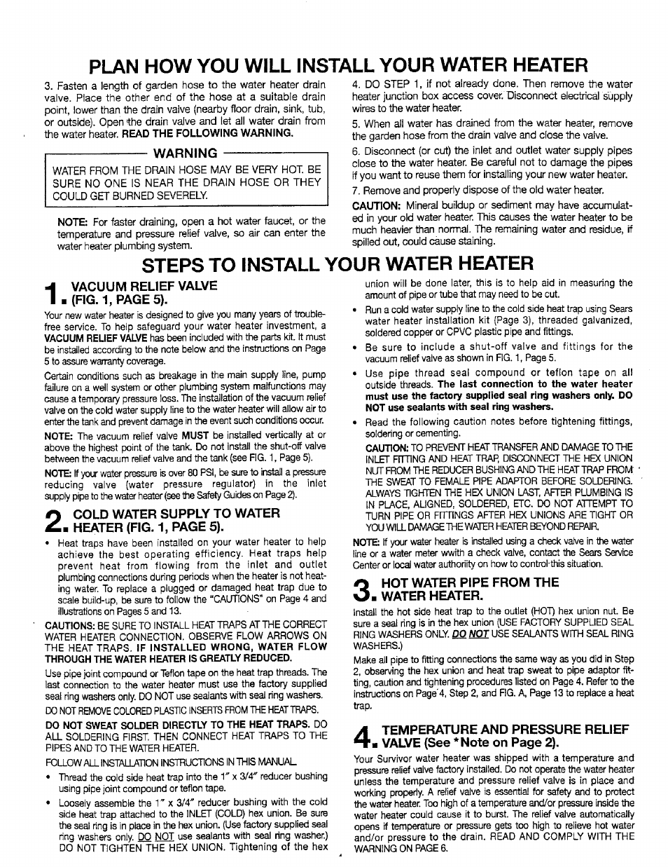 Warning, Steps to install your water heater, Plan how you will install your water heater | Sears 449.310411 User Manual | Page 4 / 16