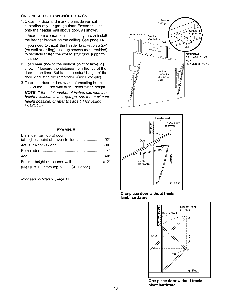 One-piece door without track, Example | Sears 139.53975SRT1 User Manual | Page 13 / 76