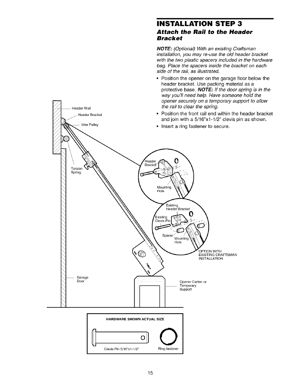 Attach the rail to the header bracket | Sears 139.53975SRT1 User Manual | Page 15 / 76