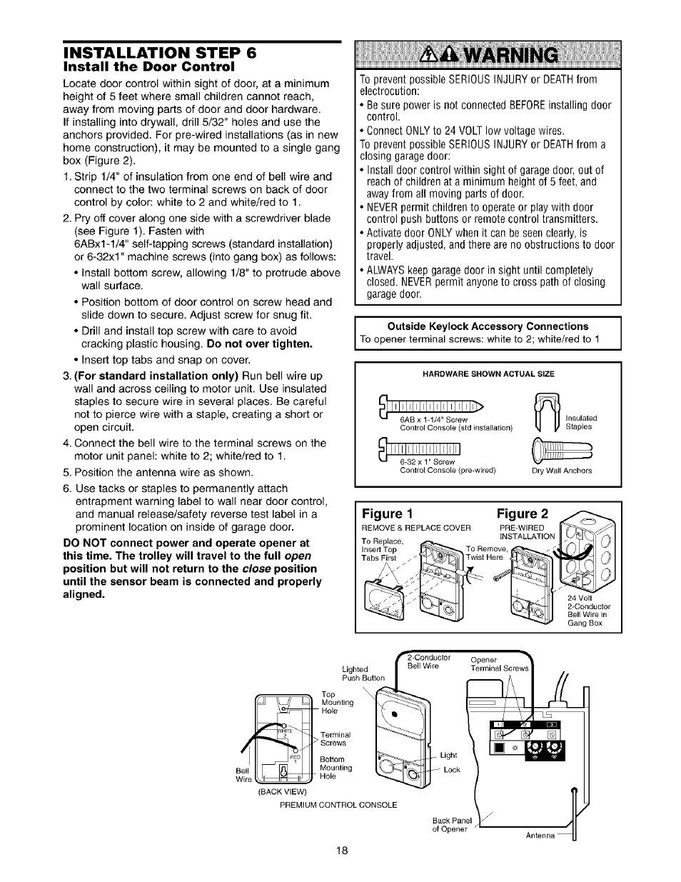 Aik warning, Installation step 6, Figure 1 | Figure 2 | Sears 139.53975SRT1 User Manual | Page 18 / 76