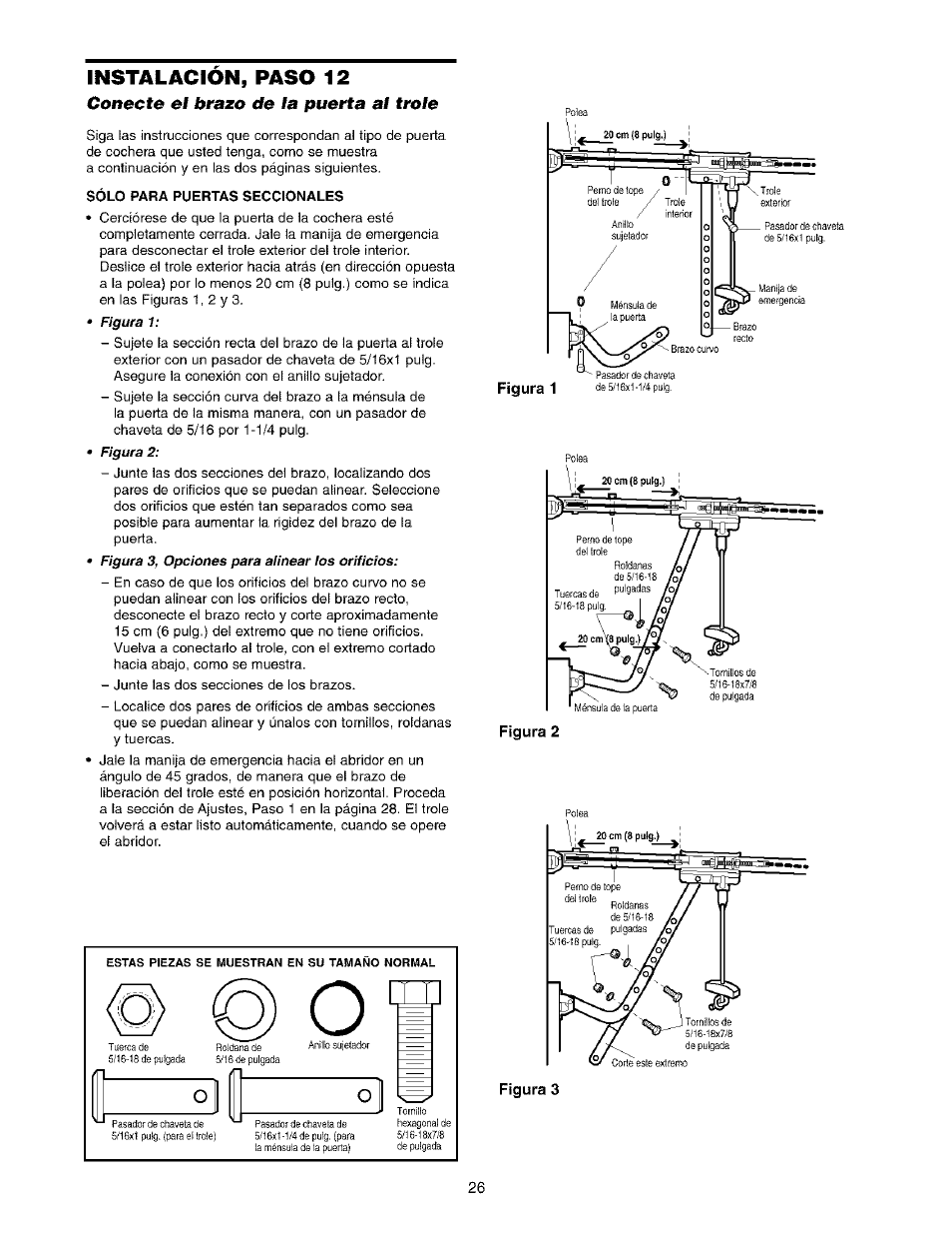 Conecte el brazo de la puerta al trole, Conecte el brazo de la puerta al trole -27, Instalacion, paso 12 | Sears 139.53975SRT1 User Manual | Page 64 / 76