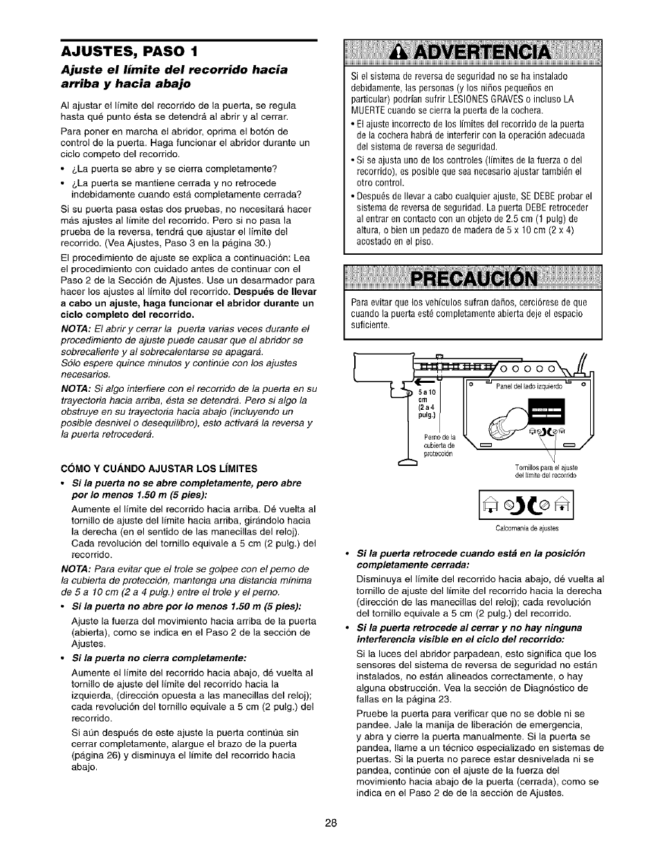 Ajustes, paso 1, Ík advertencia, Precaucion | Sears 139.53975SRT1 User Manual | Page 66 / 76