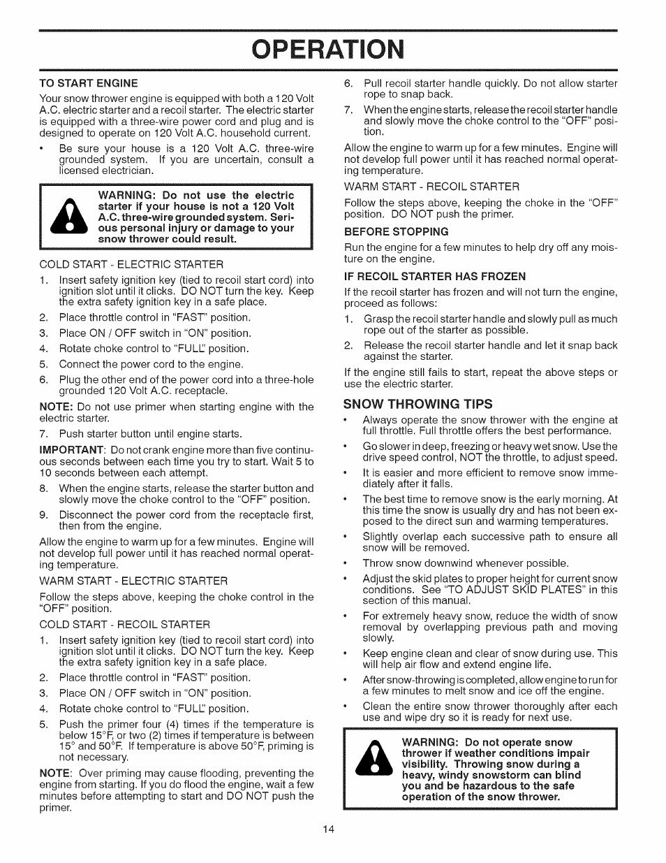 Operation | Sears 944.529571 User Manual | Page 14 / 48