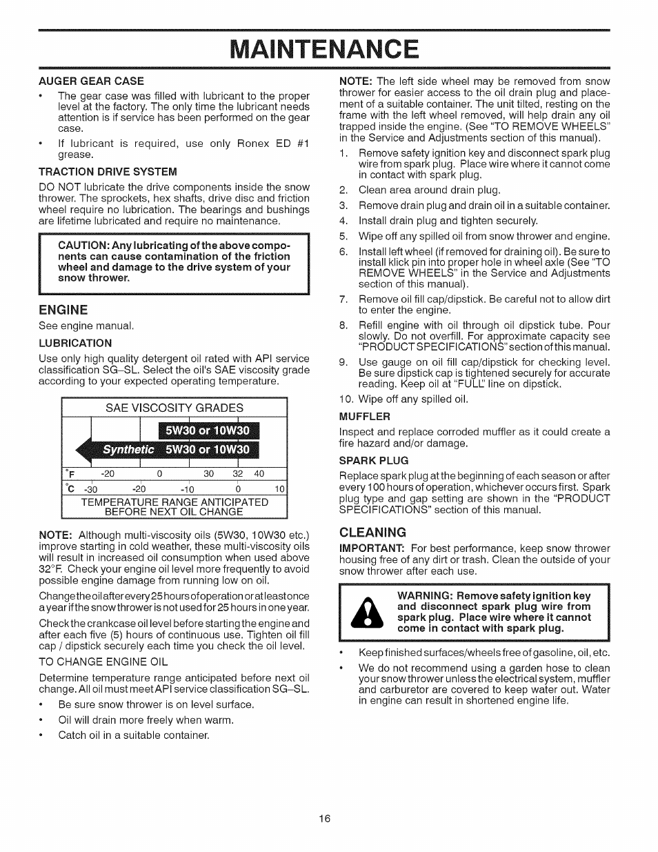 Maintenance, Synthetic | Sears 944.529571 User Manual | Page 16 / 48