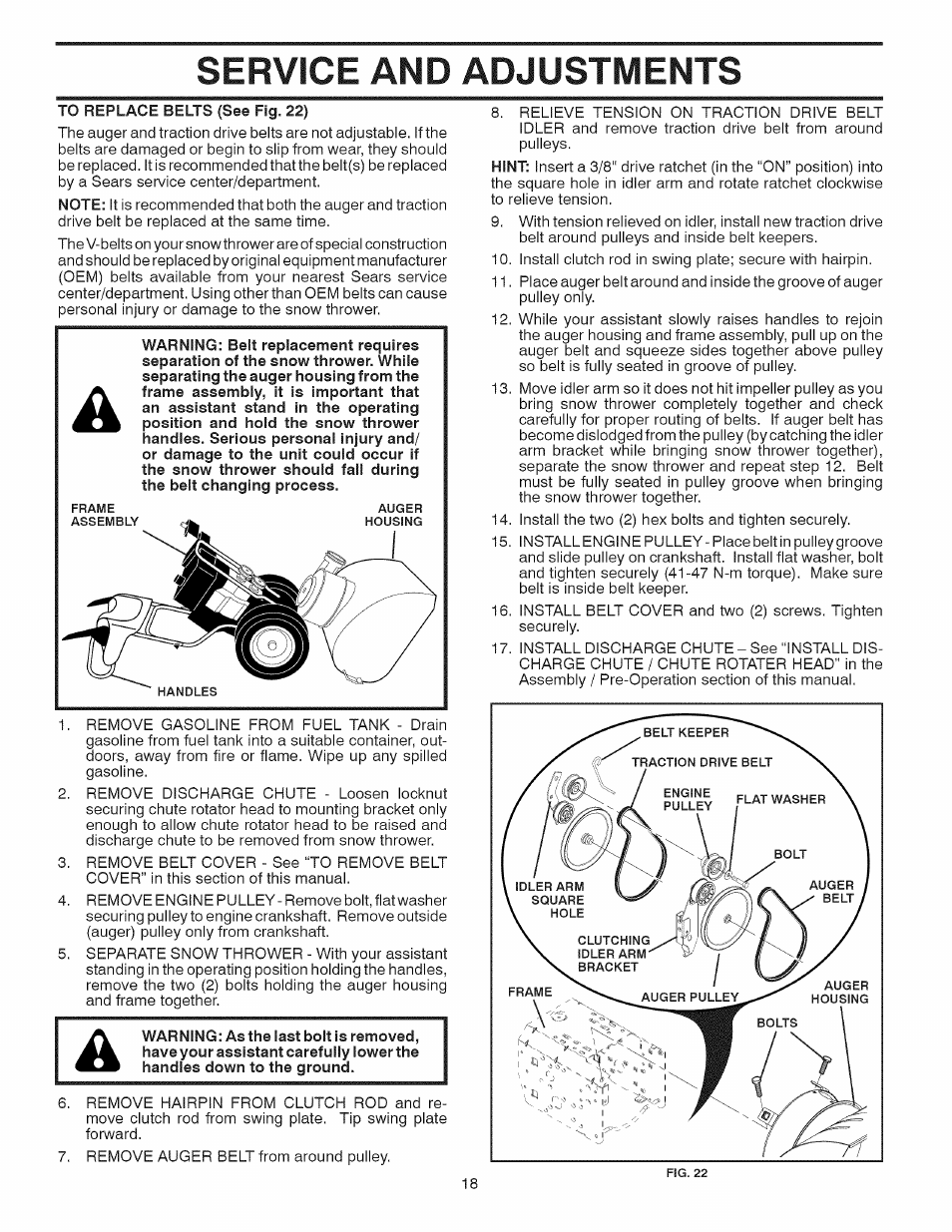 Service and adjustments | Sears 944.529571 User Manual | Page 18 / 48