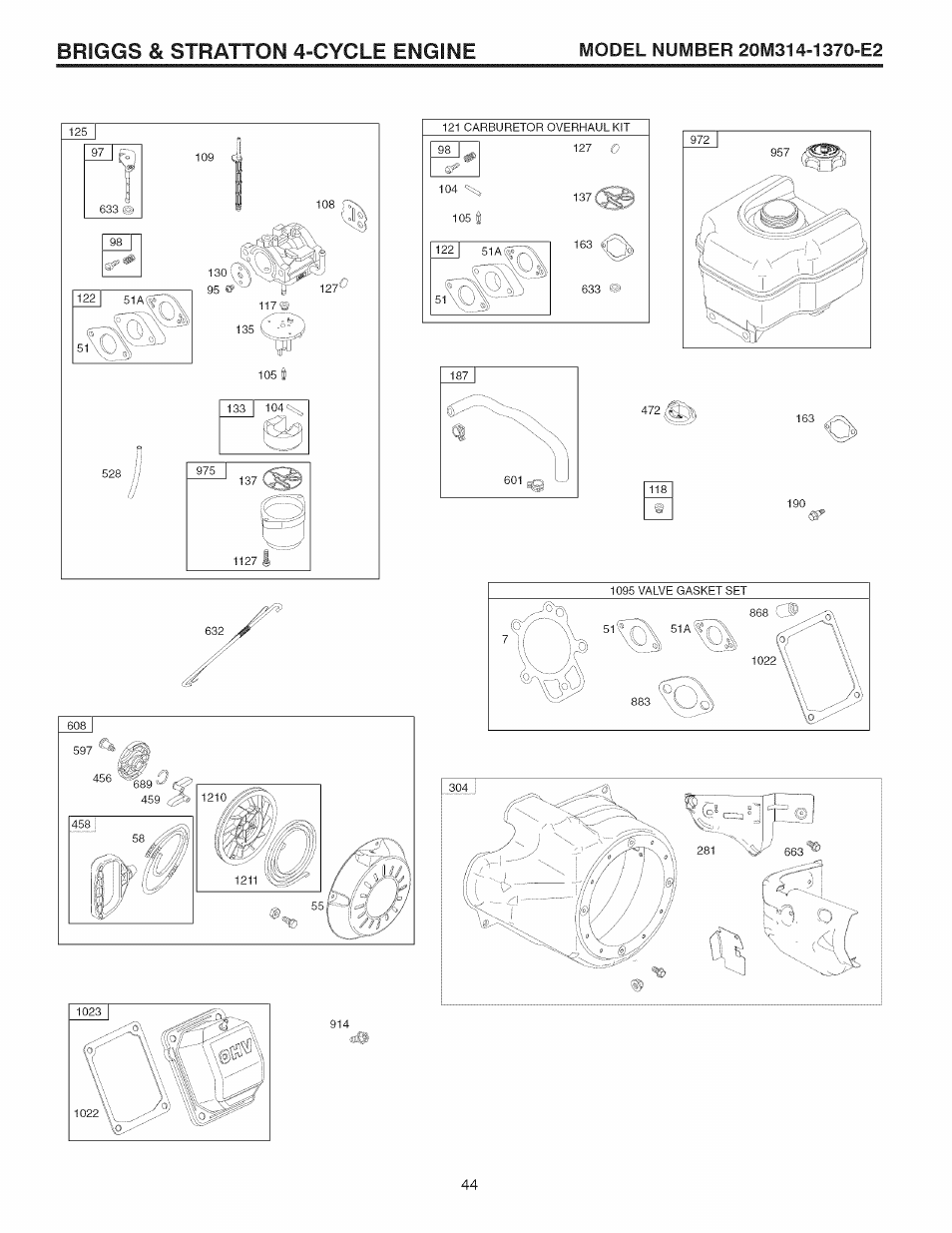 Briggs & stratton 4-cycle engine, J 'x, n | Sears 944.529571 User Manual | Page 44 / 48