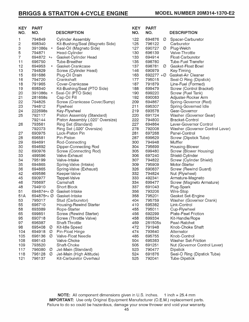 Briggs & stratton 4-cycle engine | Sears 944.529571 User Manual | Page 45 / 48