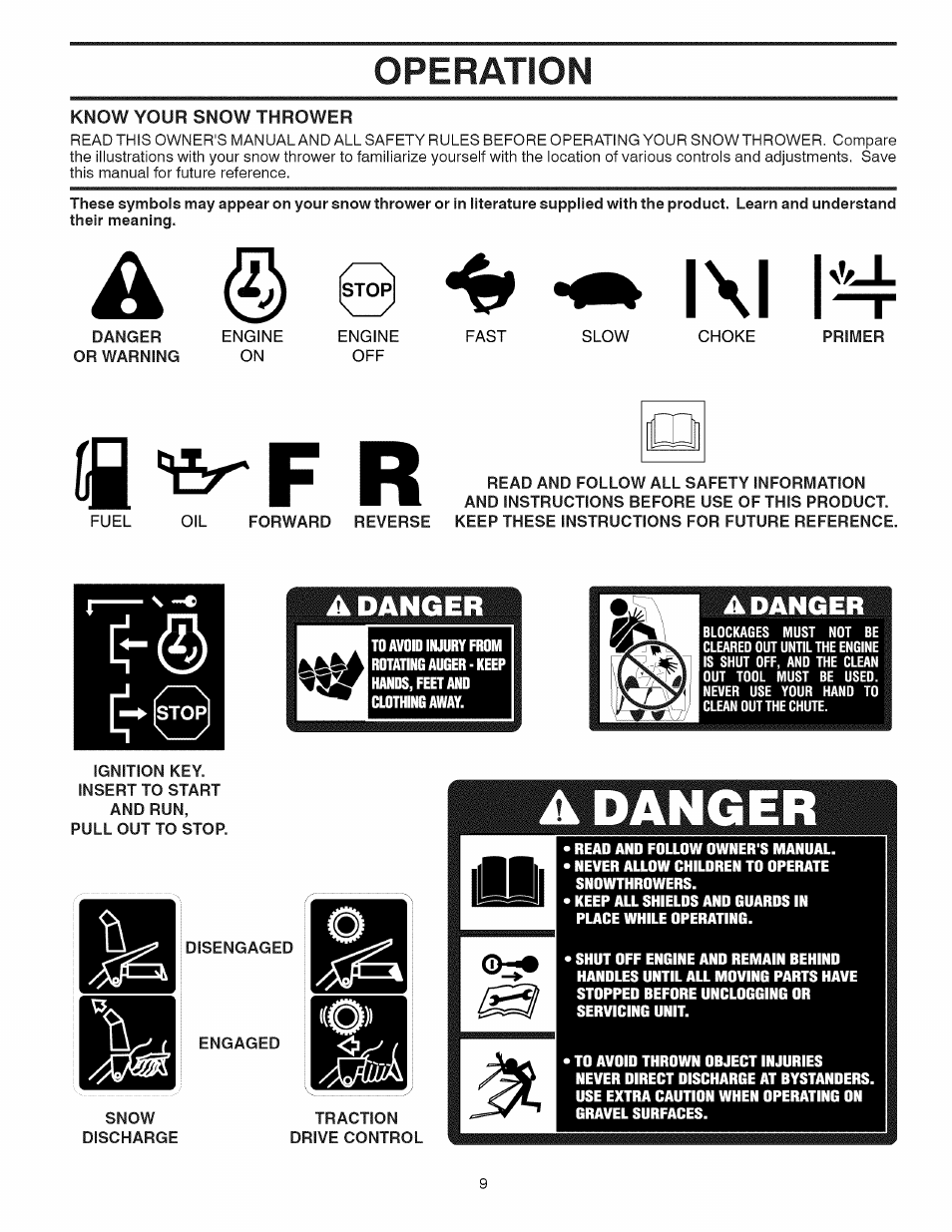 A danger, Operation, Danger | Sears 944.529571 User Manual | Page 9 / 48