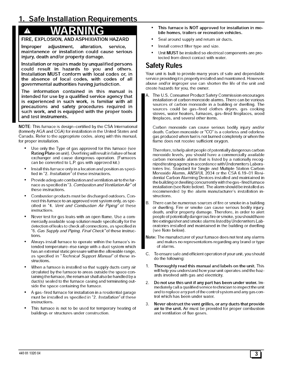 Safety rules, Warning, Safe installation requirements | Sears 9MPD125L20B1 User Manual | Page 3 / 63