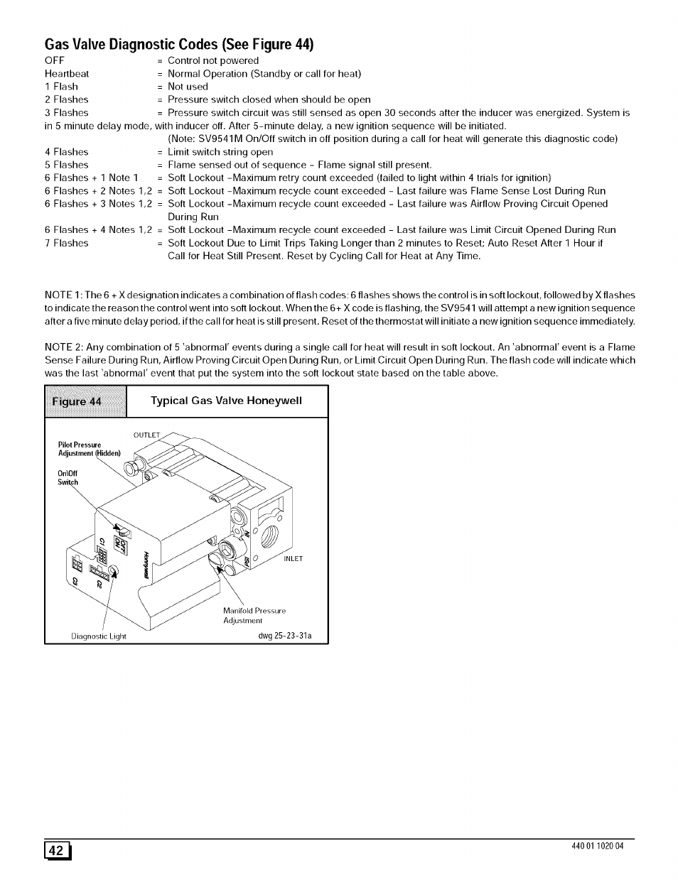 Gas valve diagnostic codes (see figure 44) | Sears 9MPD125L20B1 User Manual | Page 42 / 63