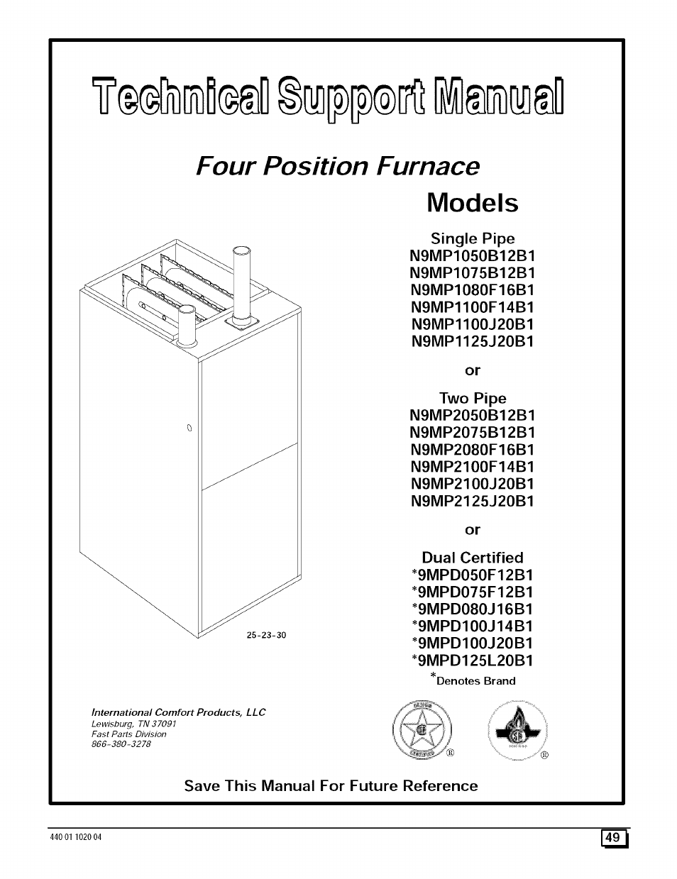 F ©©ifidibimlll i(10[5)[5)®lltl iglm, Four position furnace, Models | Sears 9MPD125L20B1 User Manual | Page 49 / 63