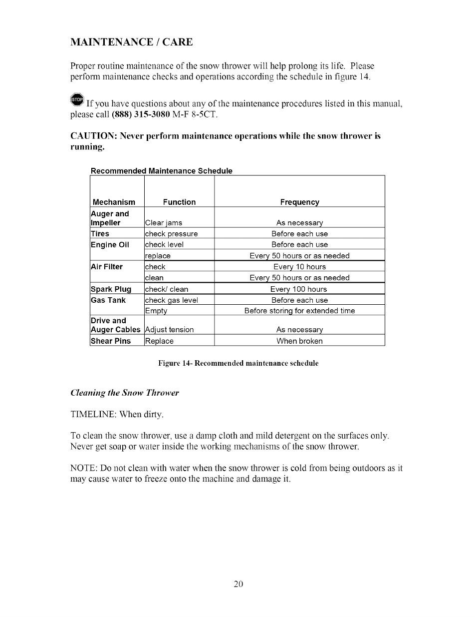 Maintenance / care | Sears 270-3250 User Manual | Page 20 / 34