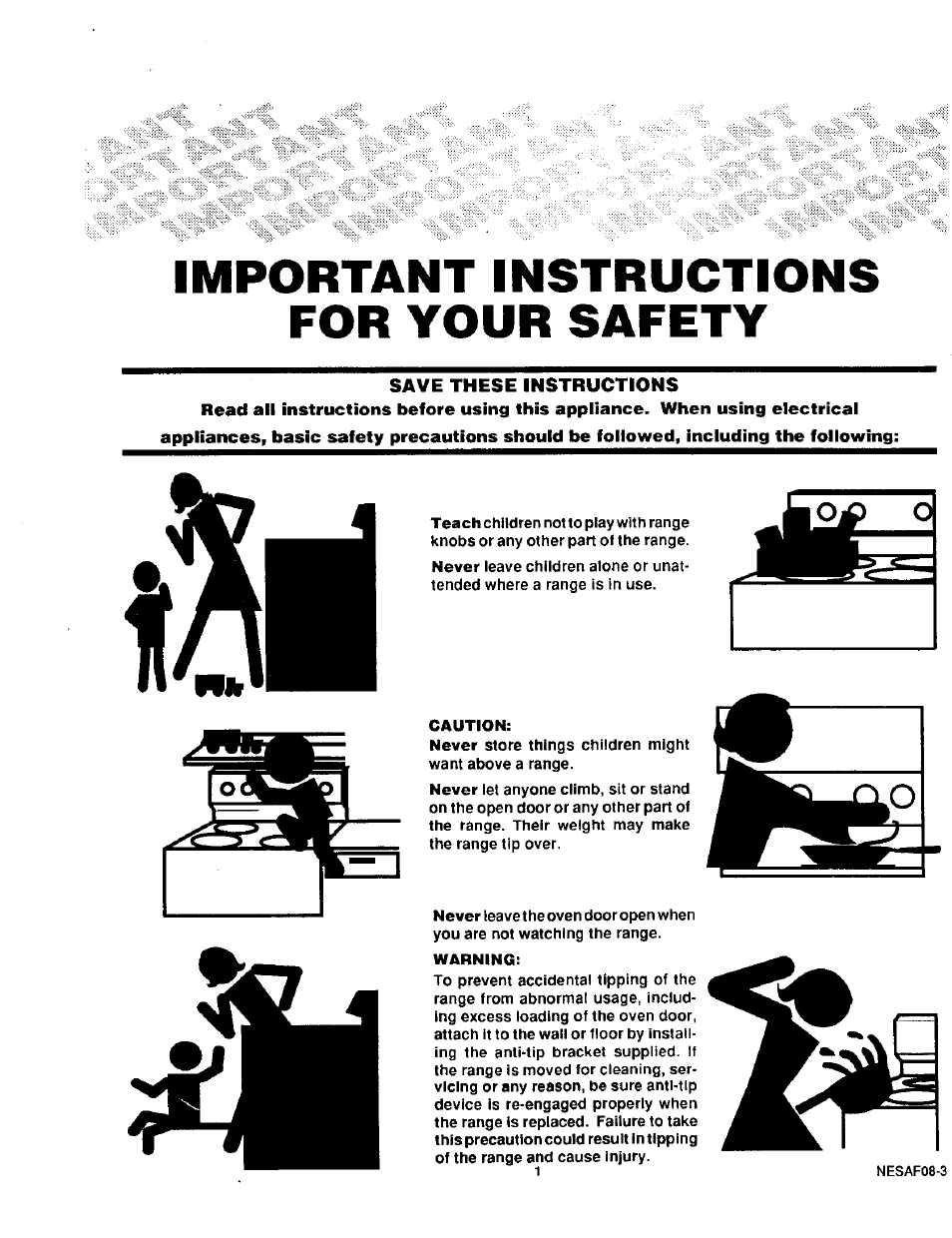 Important instructions for your safety | Sears KENMORE 93331 User Manual | Page 2 / 16