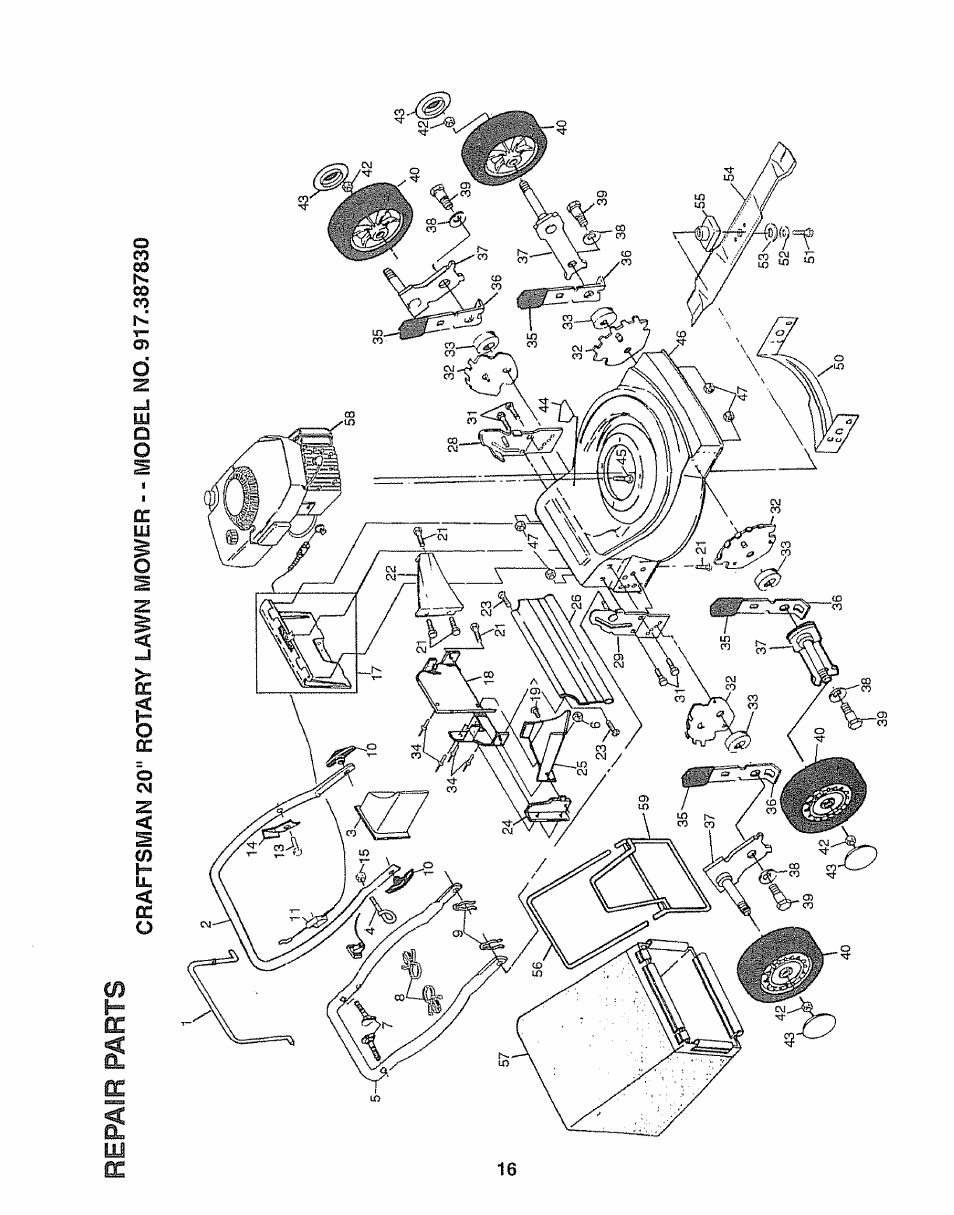 Repair parts | Sears 917.38783 User Manual | Page 16 / 22